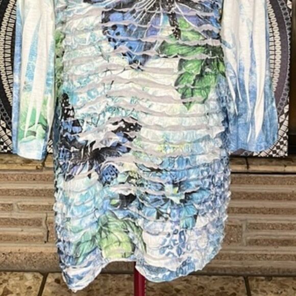 Cal Style USA Butterfly & Floral Print Tunic 3/4 Sleeve Size Large - Picture 4 of 12